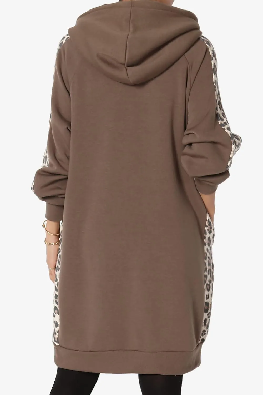 TheMogan Leopard Accent Loose Fit Pocket Pullover Hoodie Long Tunic Sweatshirts