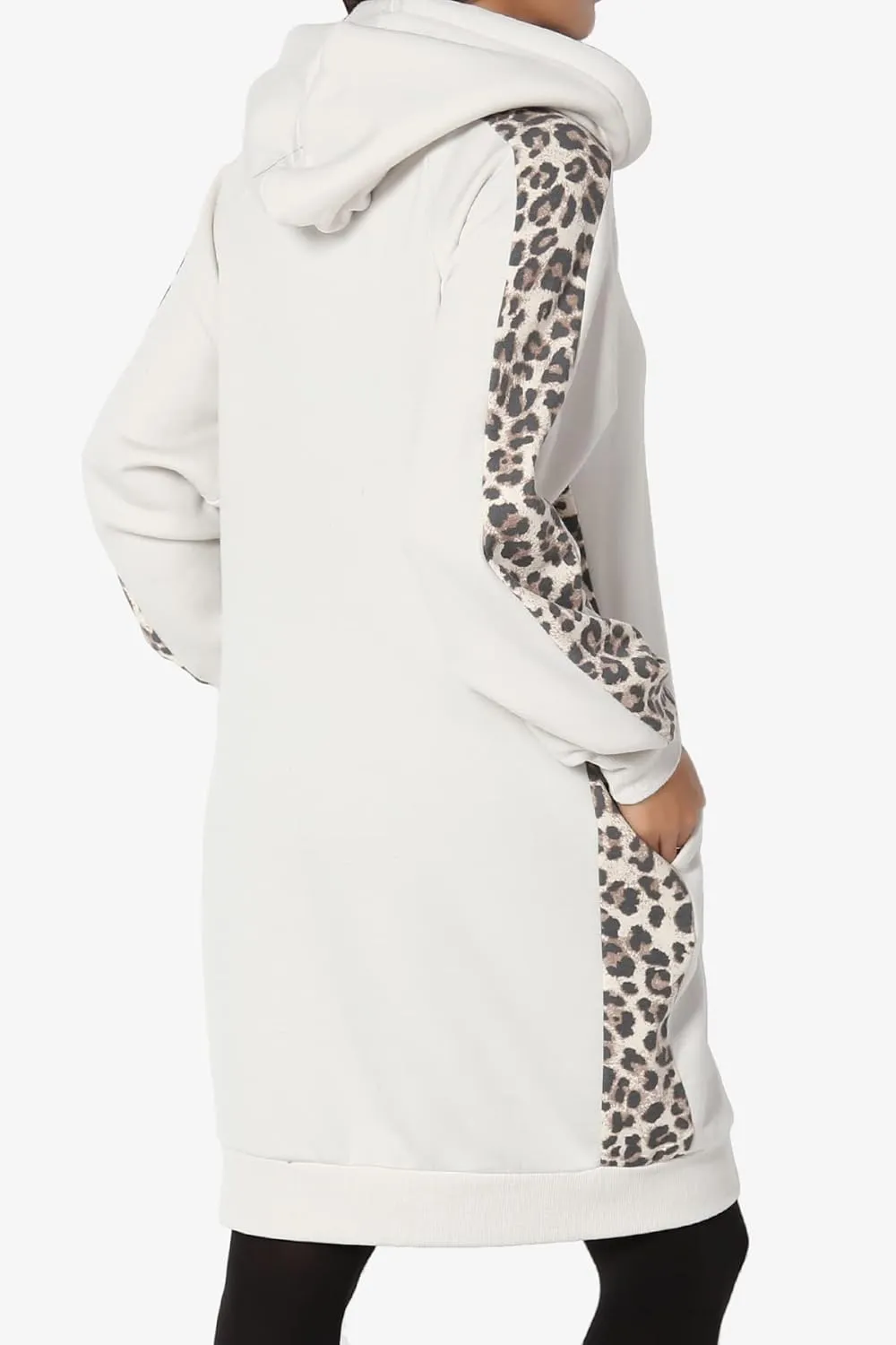 TheMogan Leopard Accent Loose Fit Pocket Pullover Hoodie Long Tunic Sweatshirts