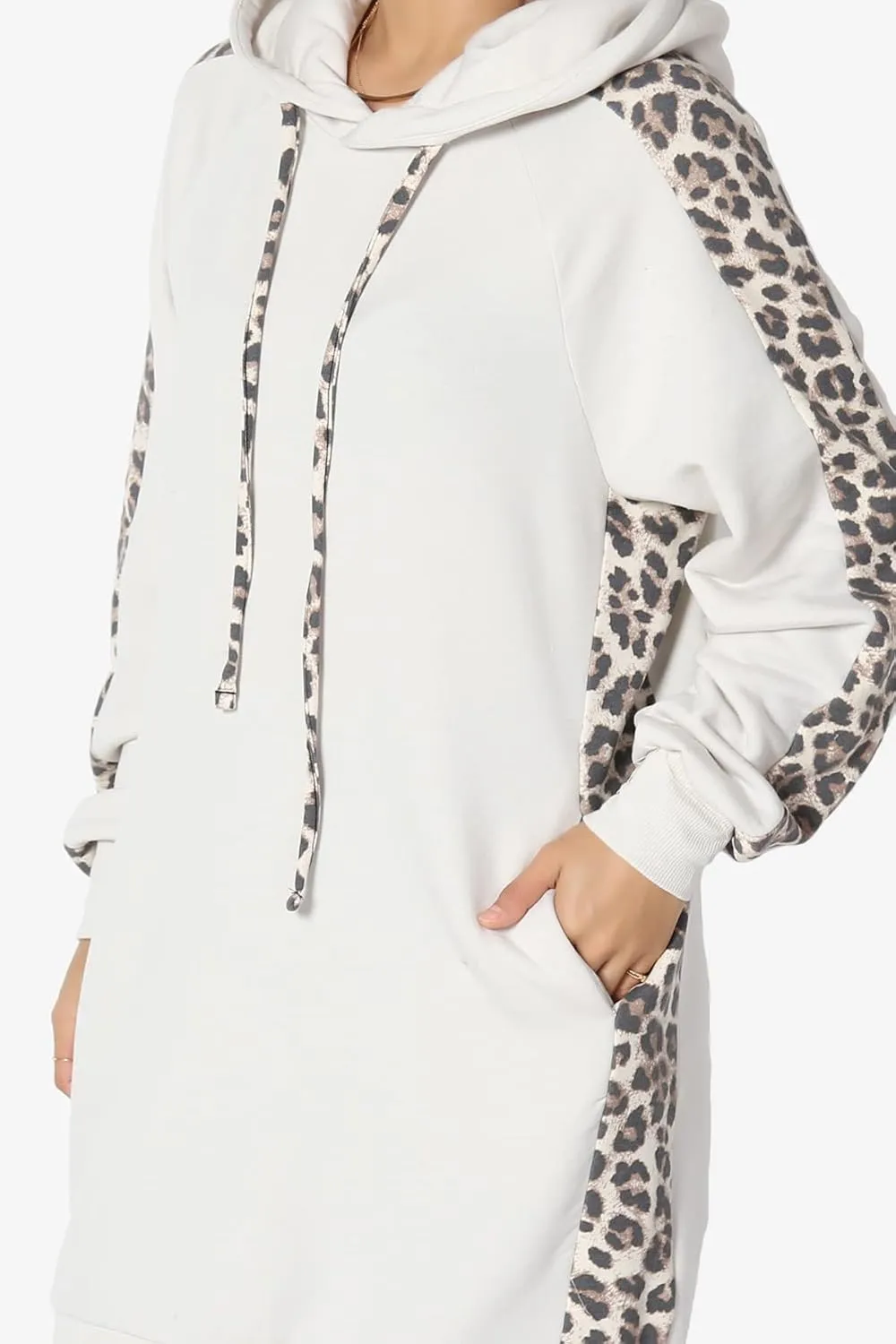 TheMogan Leopard Accent Loose Fit Pocket Pullover Hoodie Long Tunic Sweatshirts