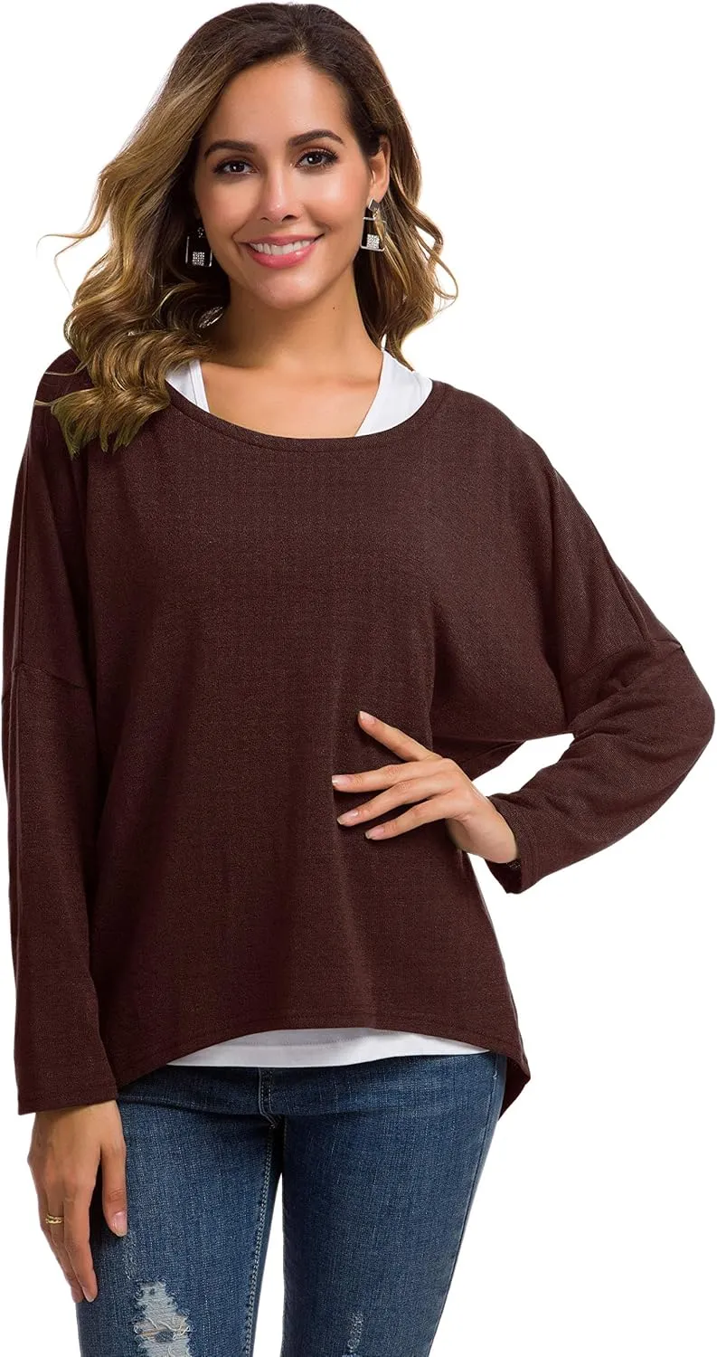 UGET Women's Oversized Baggy Tops Loose Fitting Pullover Casual Blouse T-Shirt Sweater Batwing Sleeve