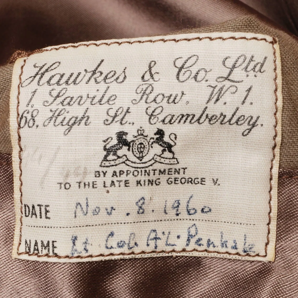 Vintage Hawkes Savile Row Wool Overcoat Bespoke Coat for Lt Colonel 1960