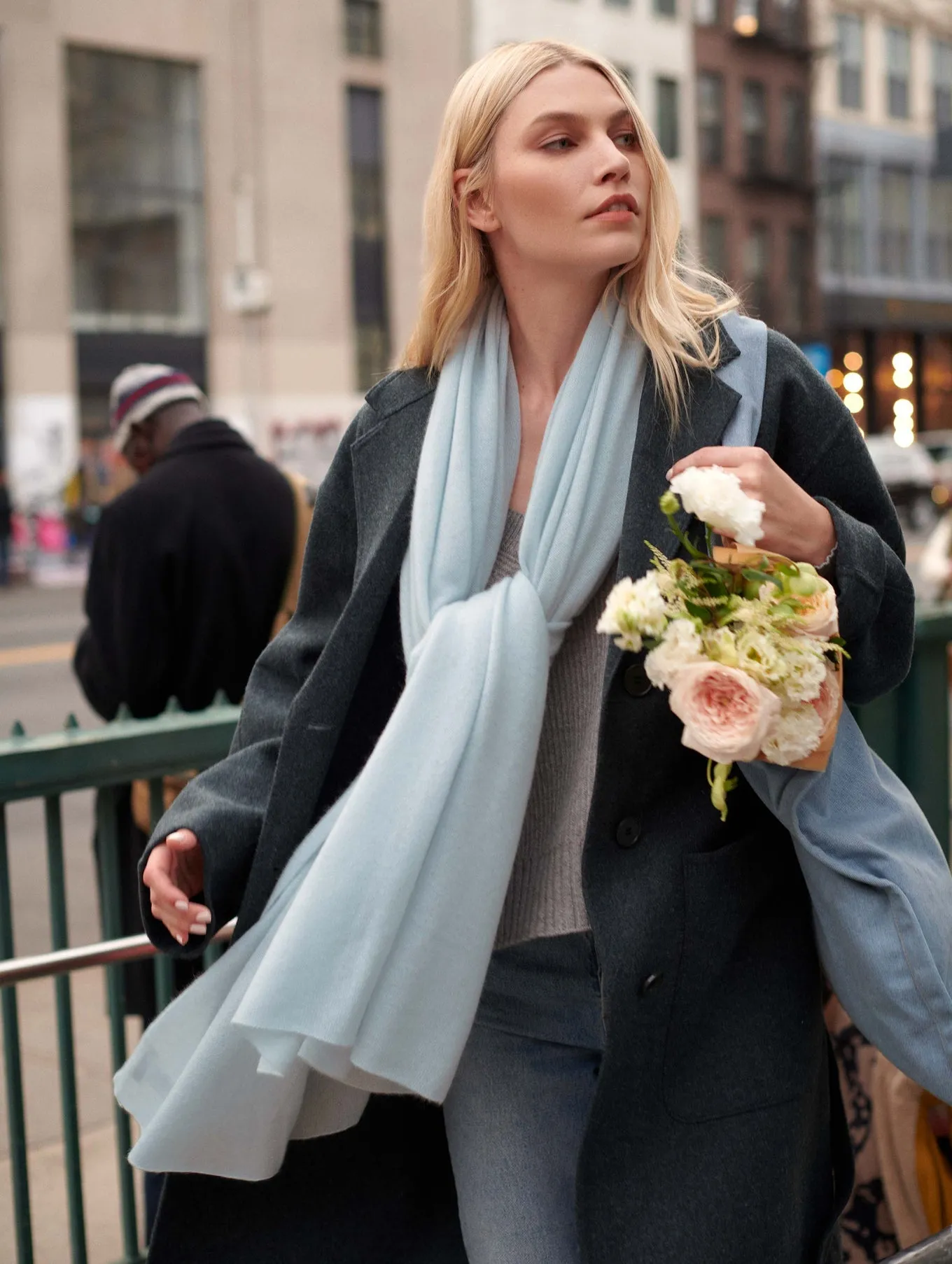 White   Warren - Cashmere Travel Wrap in Calm Water