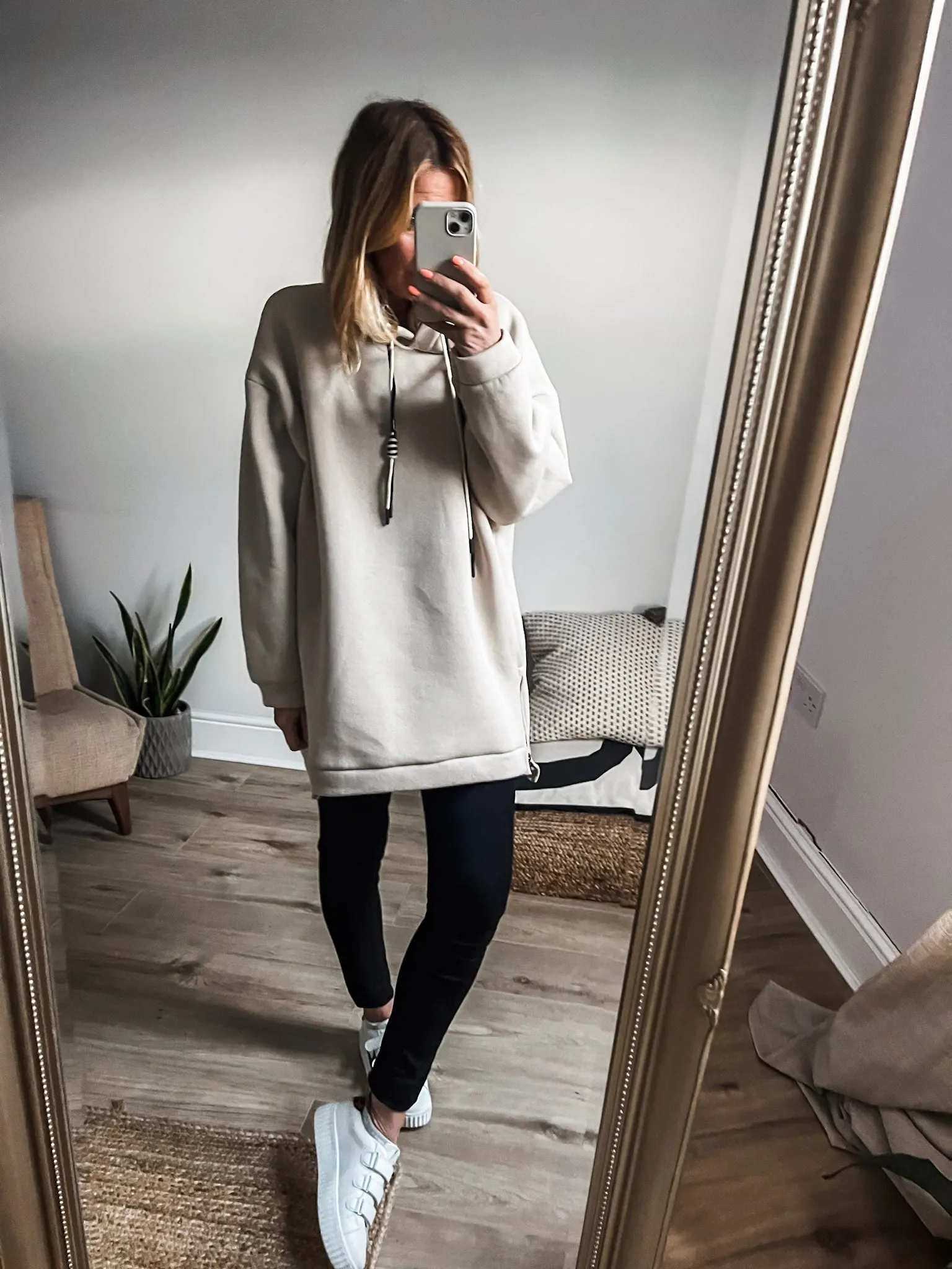 Zip Detail Plain Hoodie