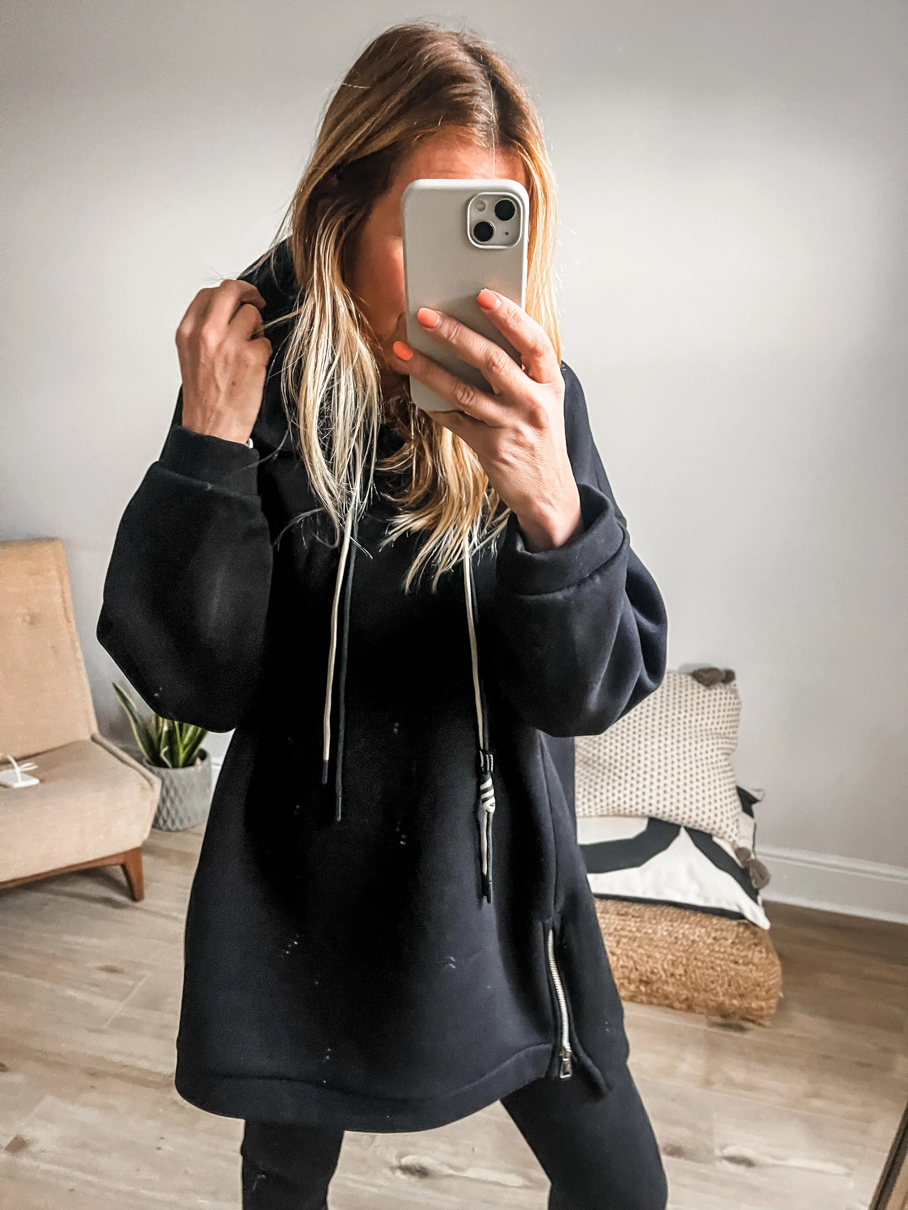 Zip Detail Plain Hoodie