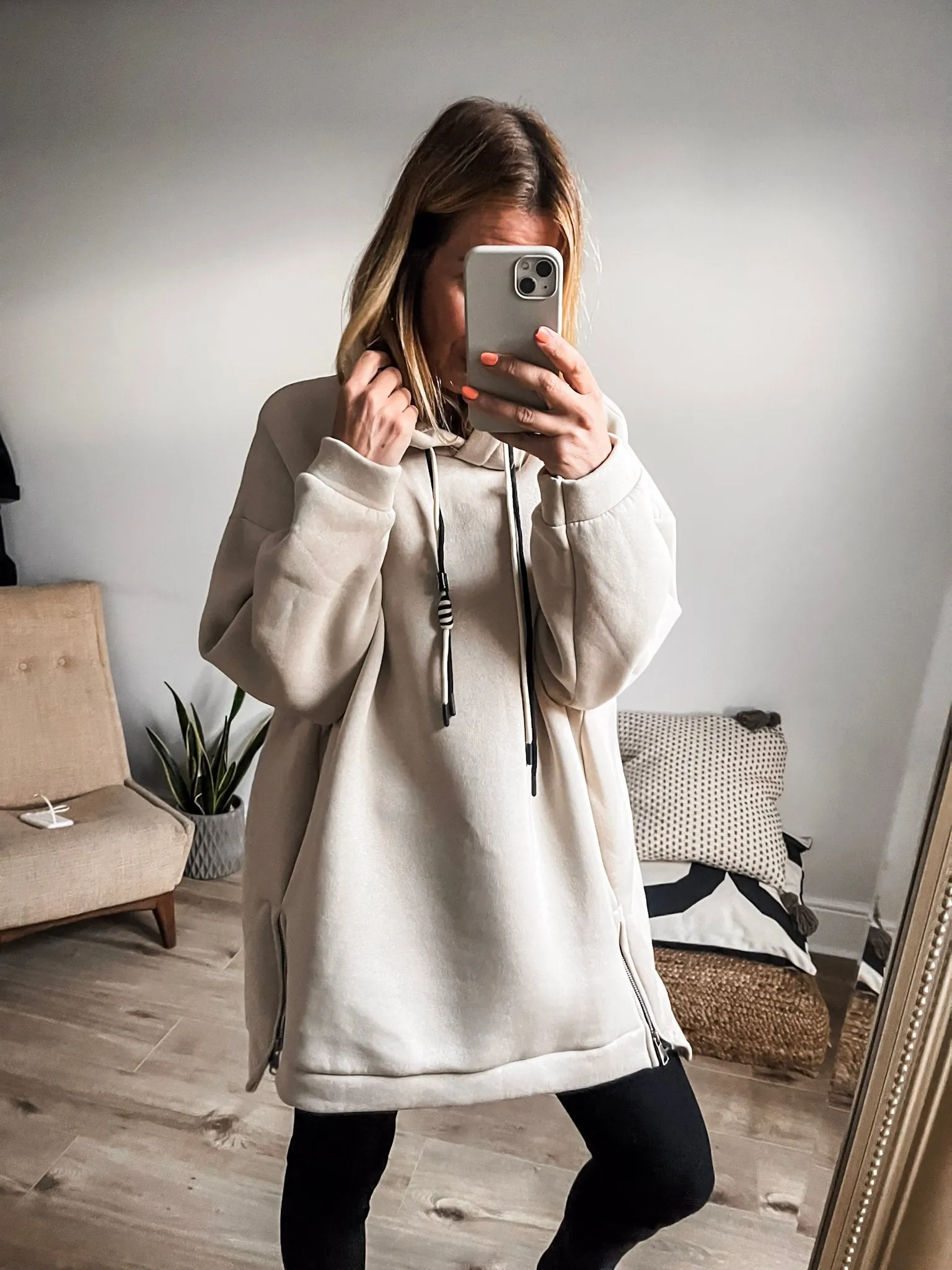 Zip Detail Plain Hoodie