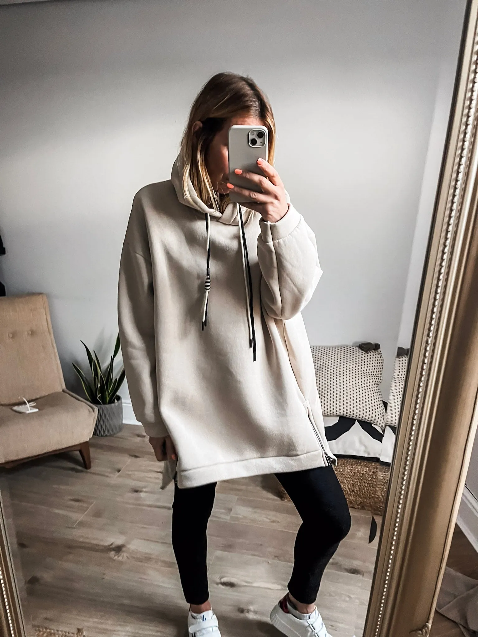 Zip Detail Plain Hoodie