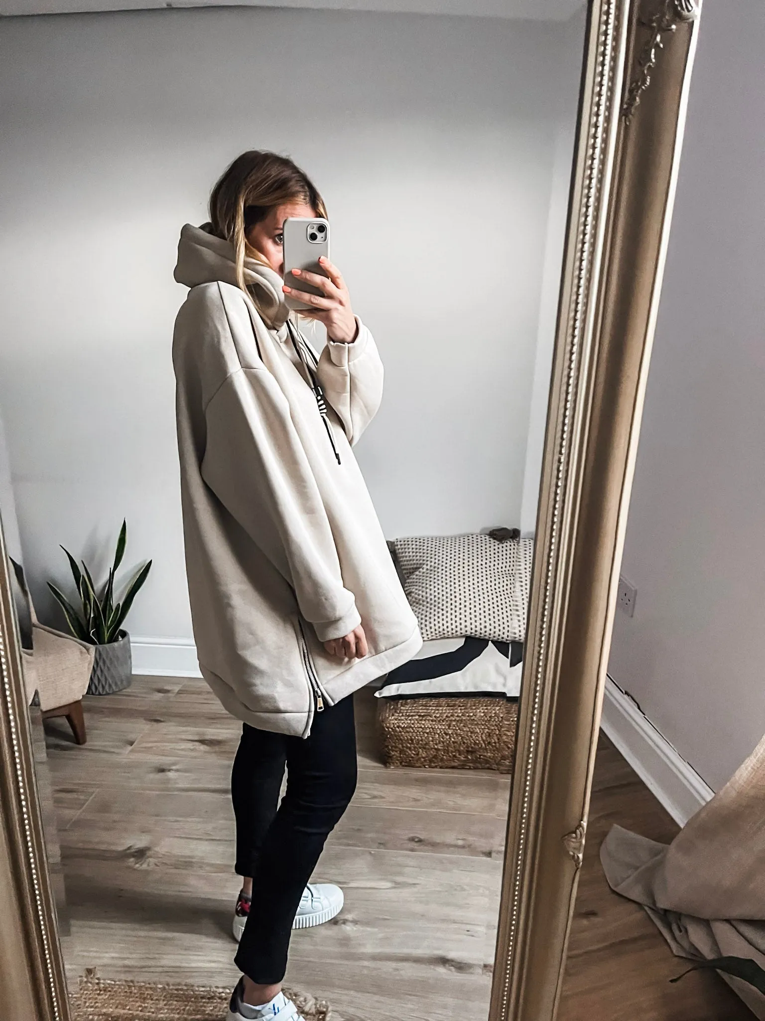 Zip Detail Plain Hoodie